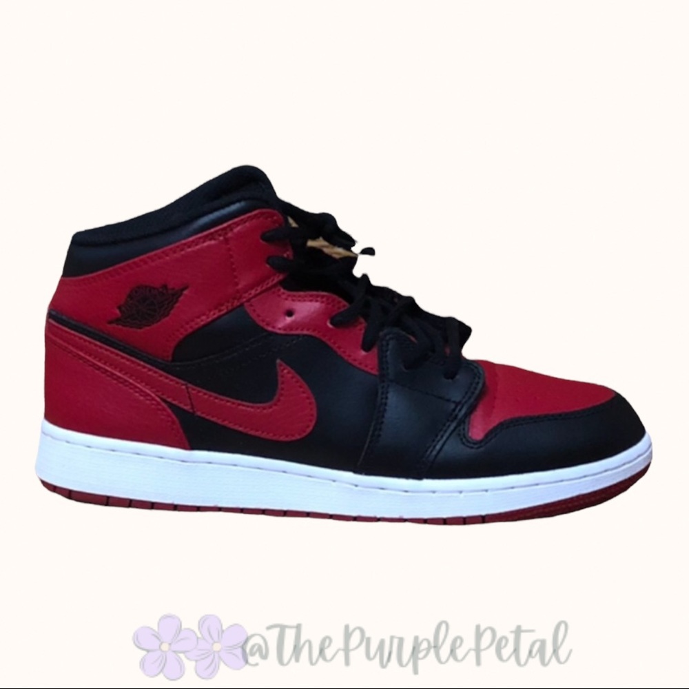 SOLD! NIKE AIR JORDAN 1 MID GS BANNED (2020) BLACK GYM RED-WHITE SZ 7Y/MENS SZ 7 - Picture 10 of 12